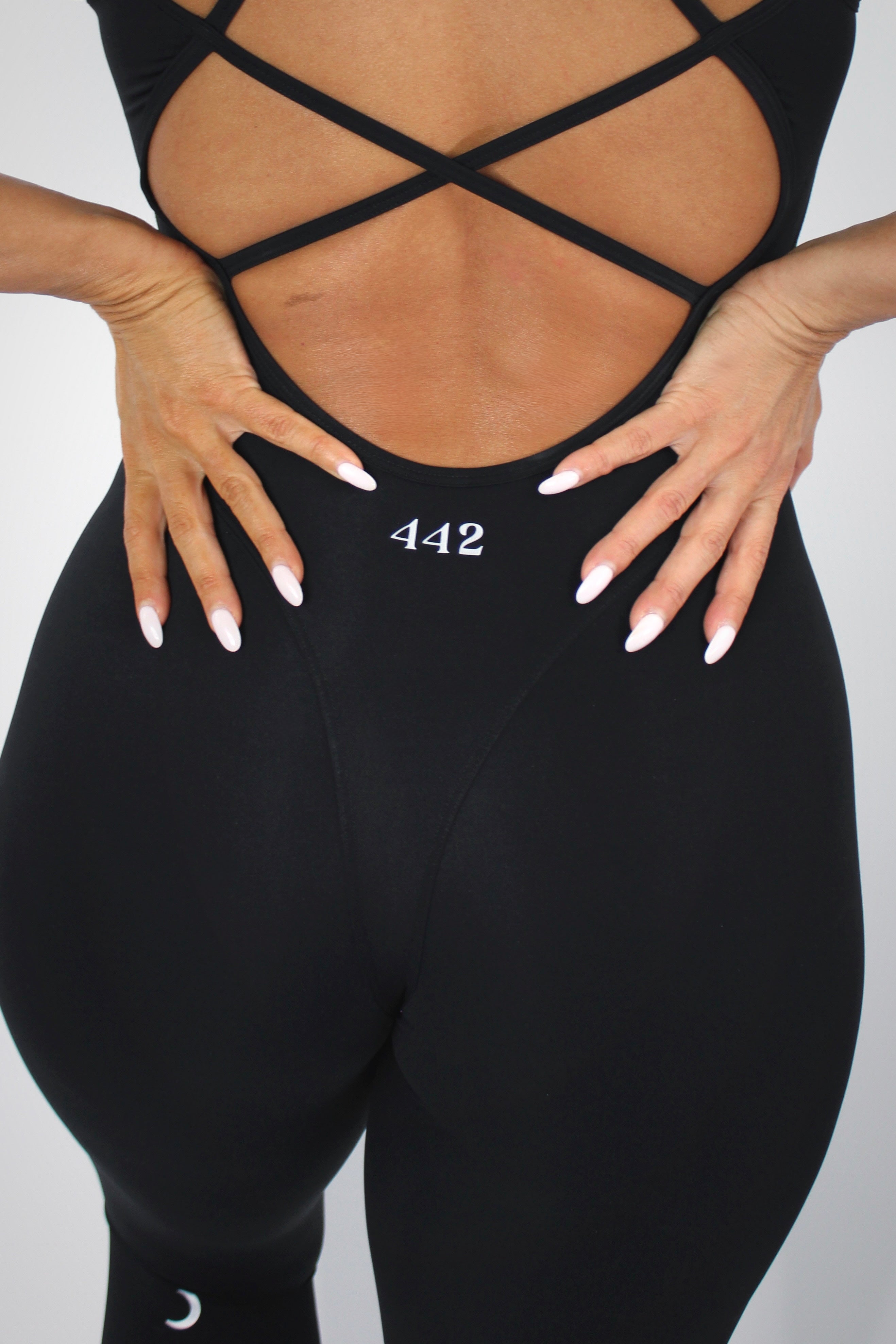 Women's Strappy Workout Bodysuit | Lunar Luxe – Black | 442fit